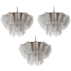 Vintage One of Three Chandeliers Pendant Lights by Austrolux, Chrome Glass, Austria 1960