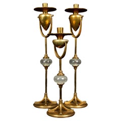 Vintage Three Chapman Brass and Glass Candlesticks