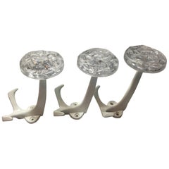Vintage Three Charming White and Lucite Clothes Hooks from the 1970s
