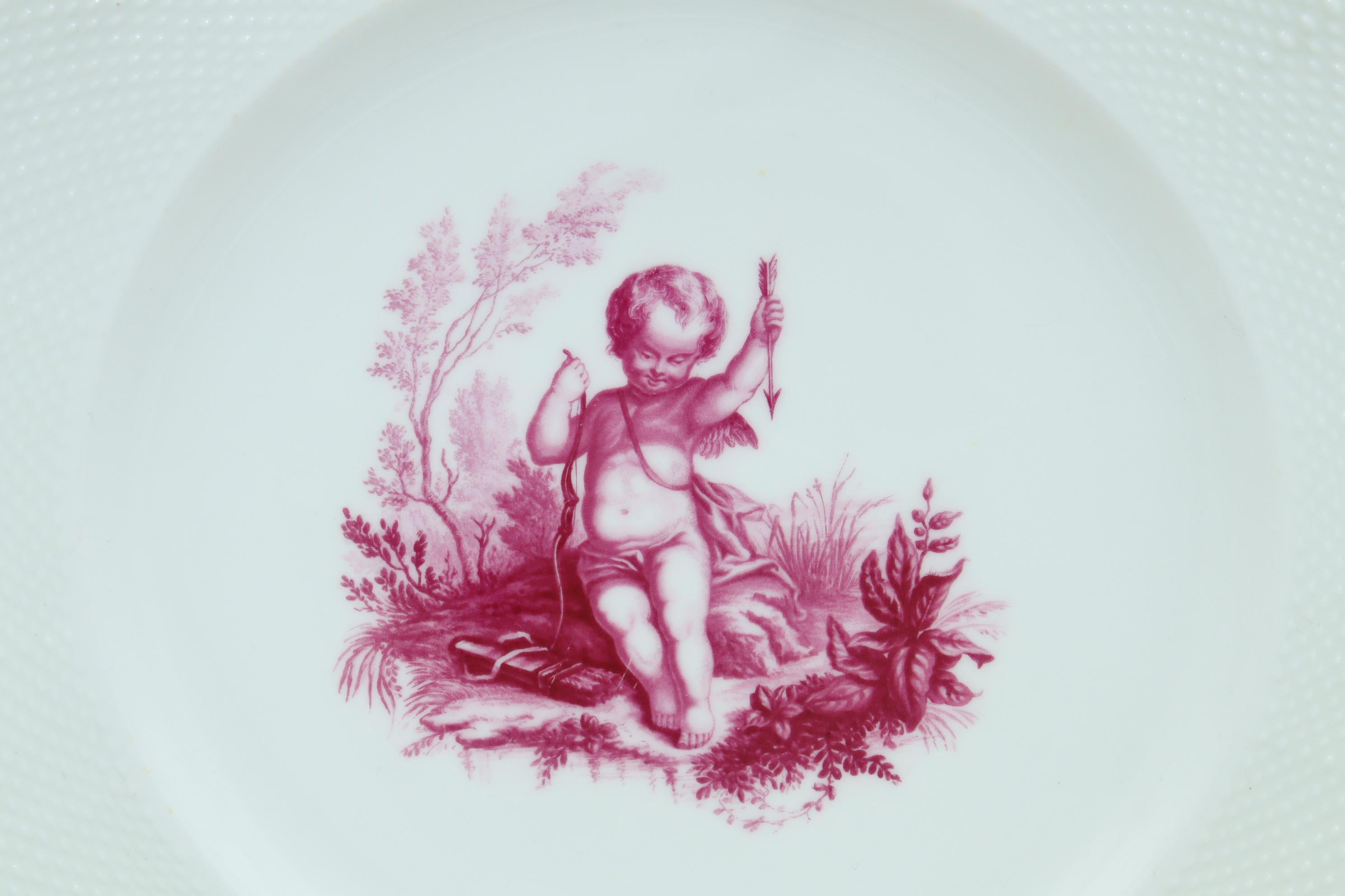 English Three cherub decorated plates by Minton For Sale