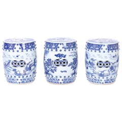 Three Chinese Blue and White Porcelain Garden Seats, Priced Individually