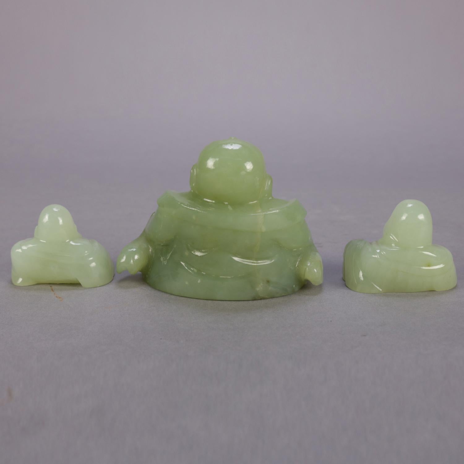 Three Chinese Carved Jade Figural Sculptures of Laughing Buddha, Budai In Good Condition In Big Flats, NY