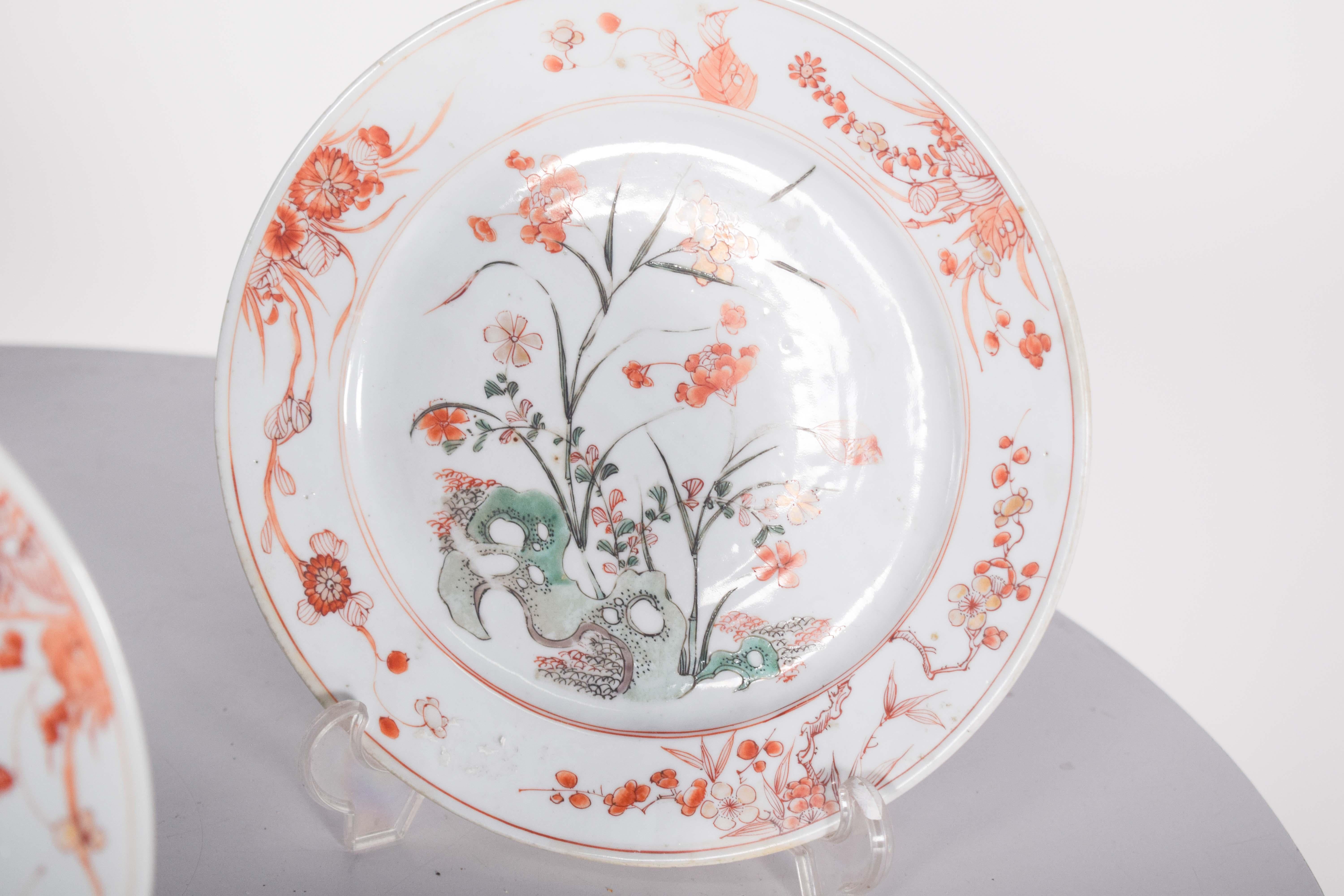18th Century Three Chinese Kangxi Porcelain Plates For Sale