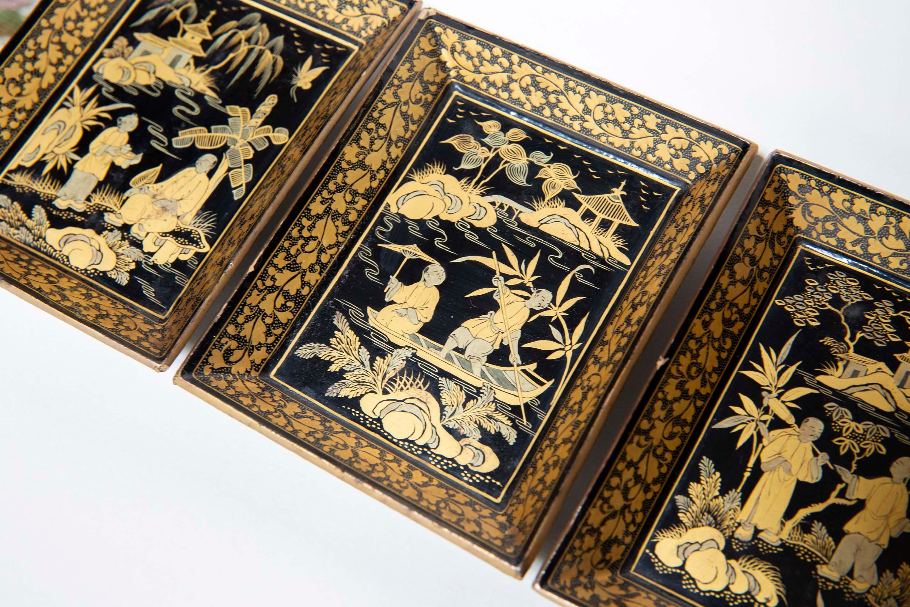 Three Chinese Lacquer Trays 19th Century Qing Dynasty 1