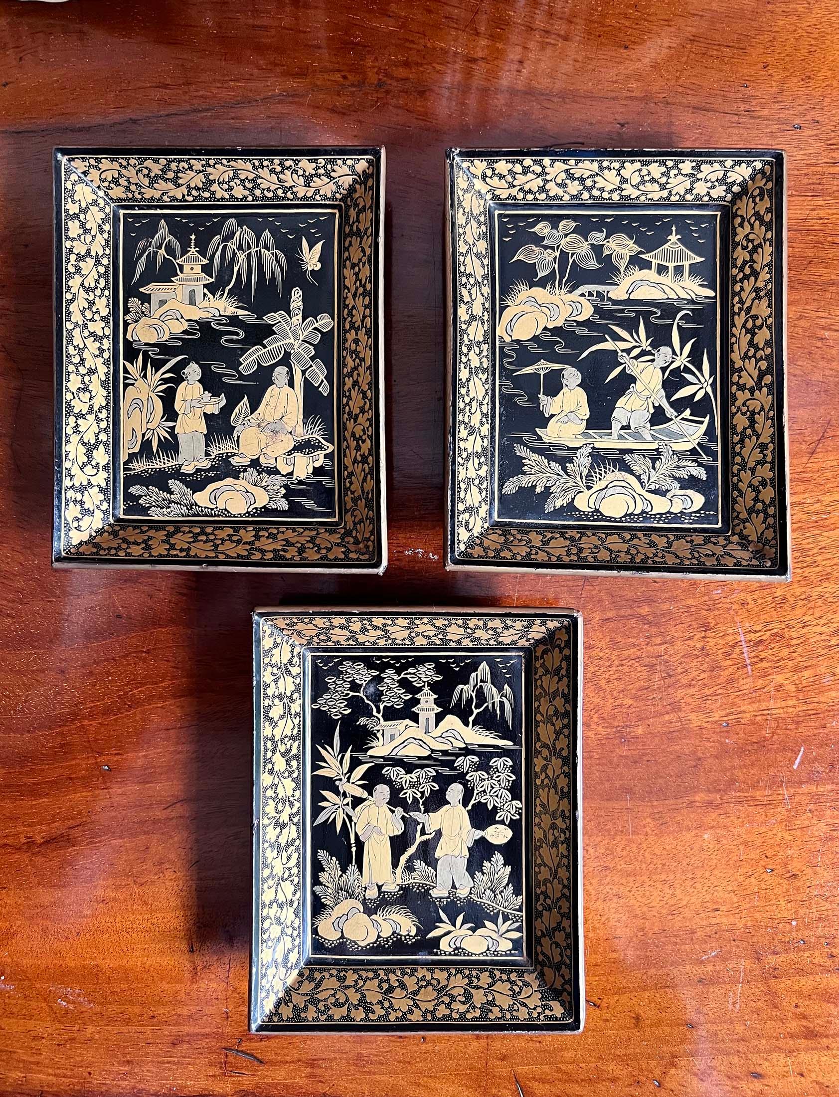 Three Chinese Lacquer Trays 19th Century Qing Dynasty In Good Condition In London, GB