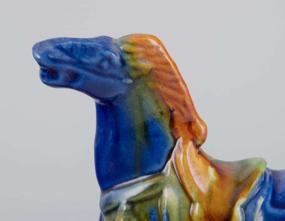 Glazed Three Chinese Tang horses in earthenware. Approx. 1930s For Sale