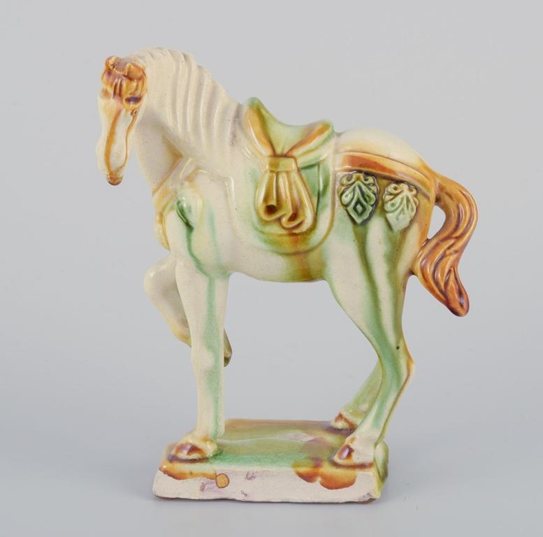 Earthenware Three Chinese Tang horses in earthenware. Approx. 1930s For Sale