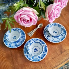 Three Chinese Tea Bowls, Blue and White Kangxi 1662-1722