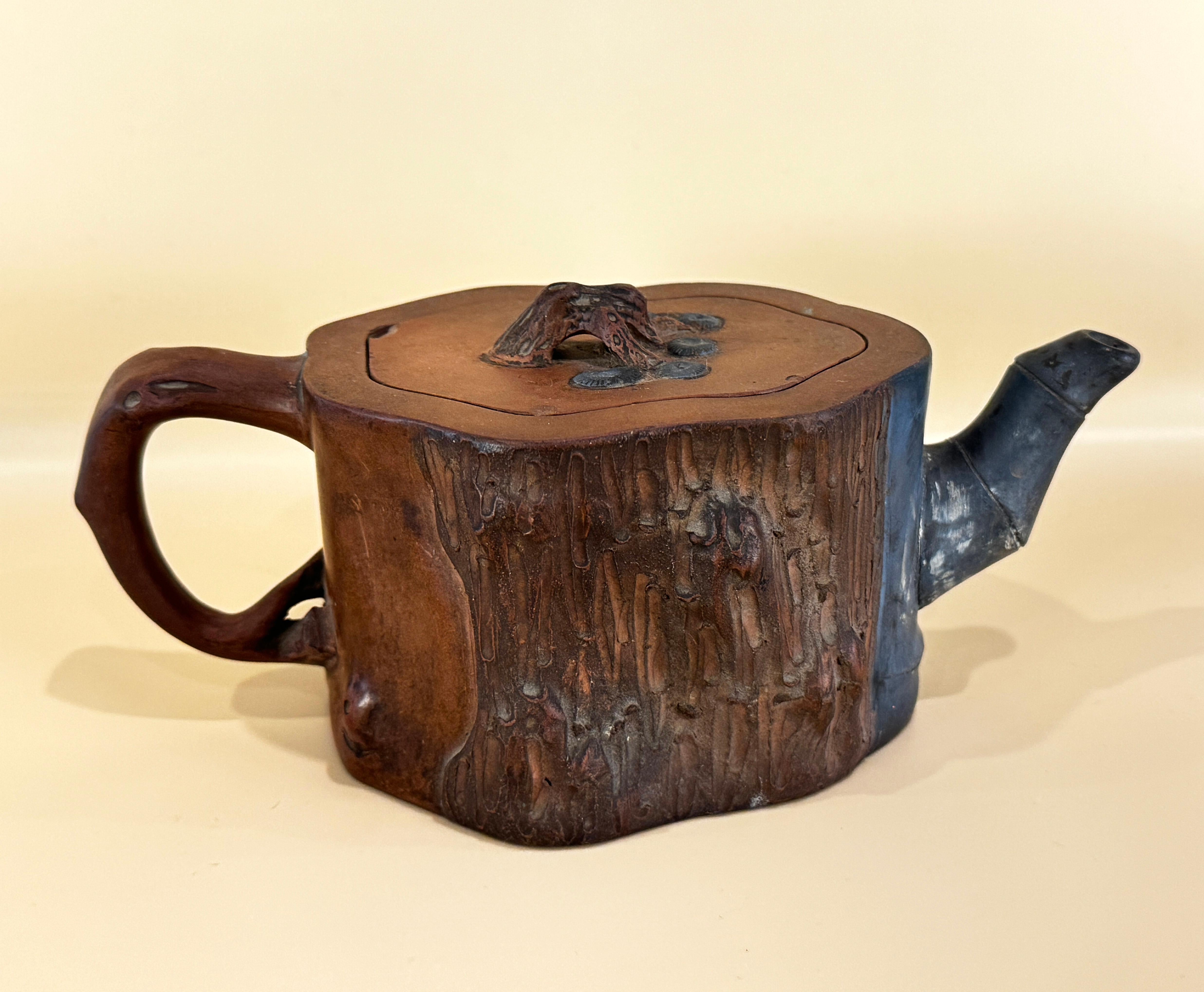 Three Chinese Yixing Clay Teapots with Bamboo Decoration For Sale 3