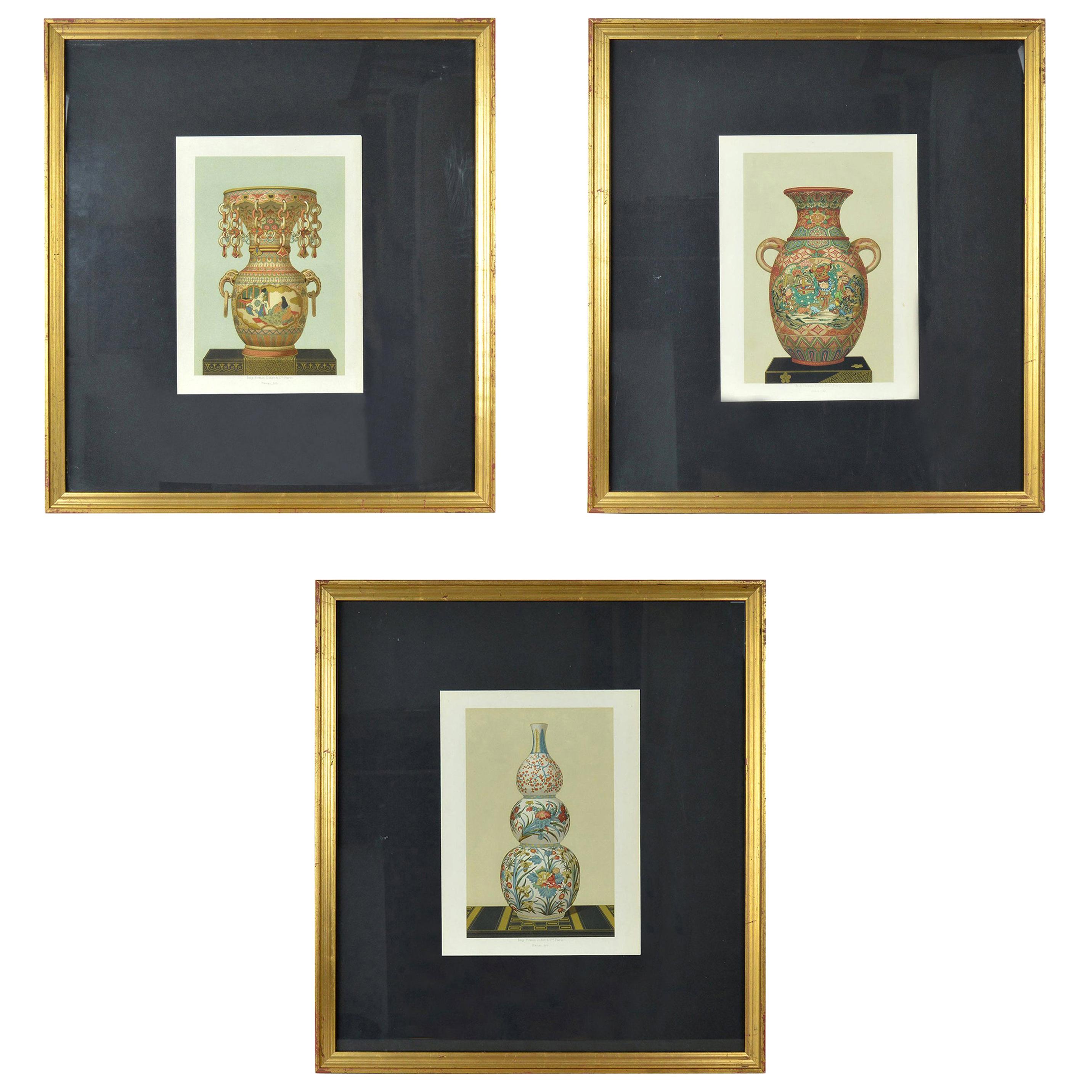 Three Chromolithographs of Japanese Vases by Firmin Didot, Paris