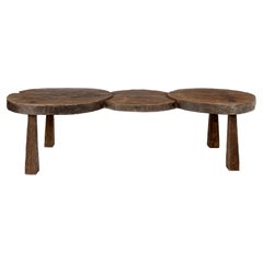 Three Circle Coffee Table or Bench Carved from One Plank