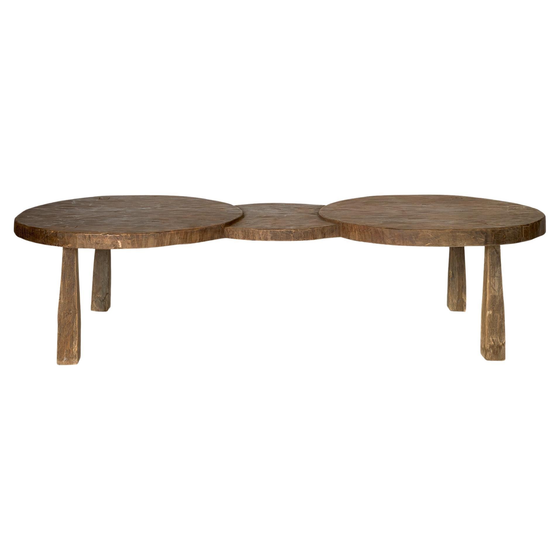 Three Circle Design Coffee Table in Weathered Elm For Sale