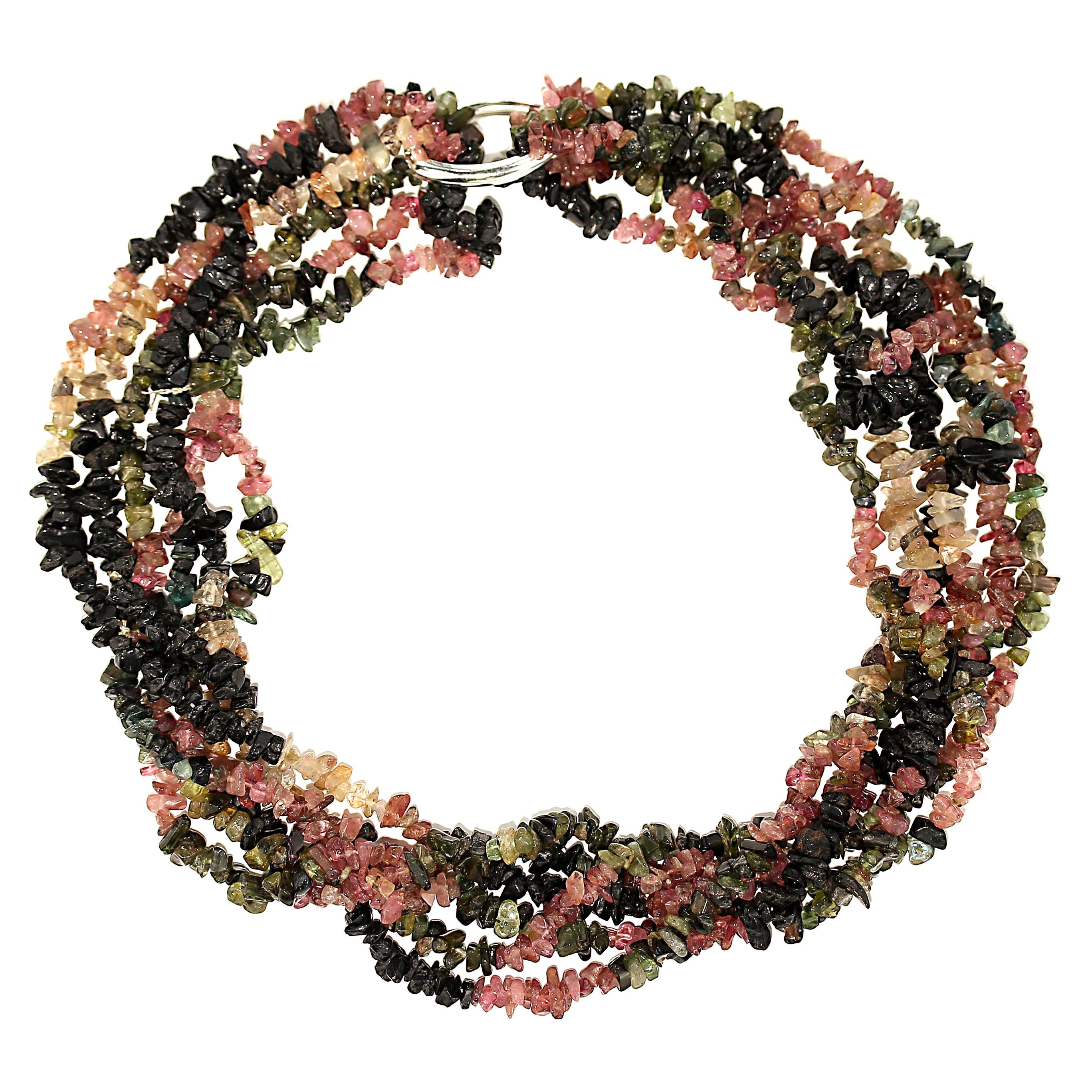 Halskette mit drei Kreisen aus mehrfarbigem Turmalin und Chips von JD (Kunsthandwerker*in)