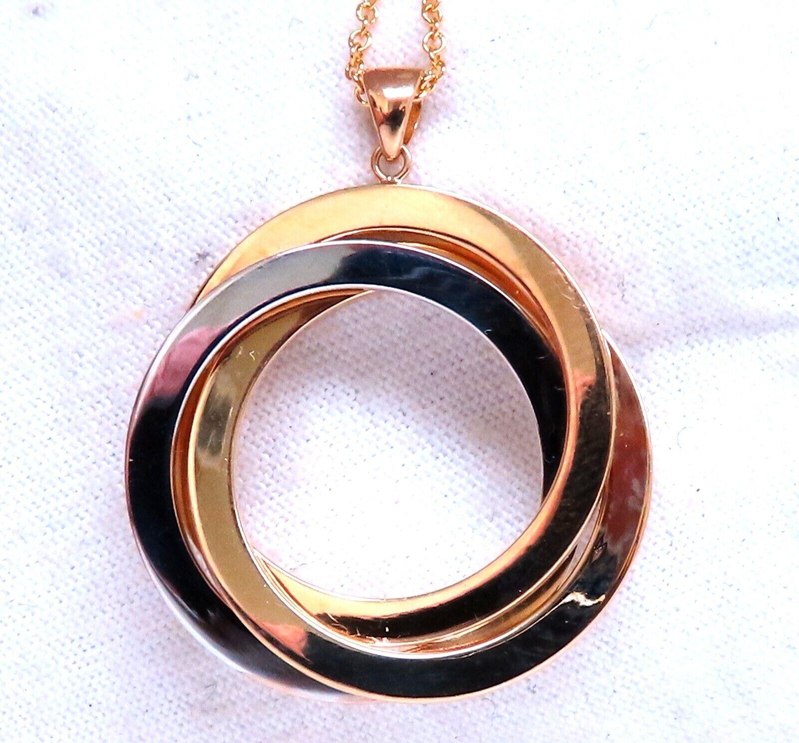 Three Circles Pendant Necklace 14kt Gold 27mm For Sale 1