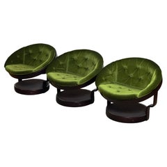 Three Circular Swivel Lounge Chairs Model 'Convair' Green Velvet by Oddmund Vad
