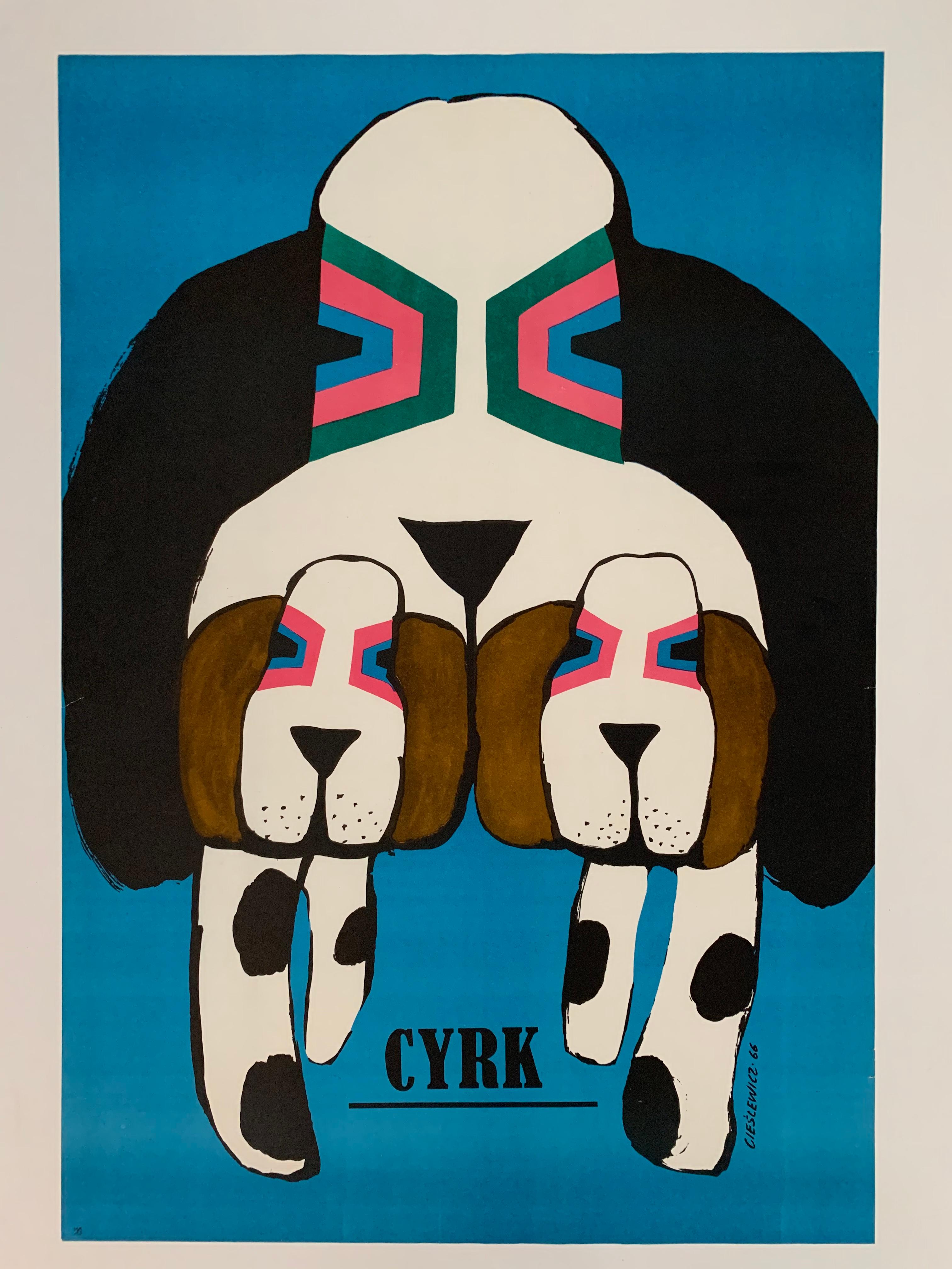 Drei Zirkus- Basset-Hunde, polnisches Zirkusplakat von Roman Cieslewicz, 1966 (Polnisch) im Angebot