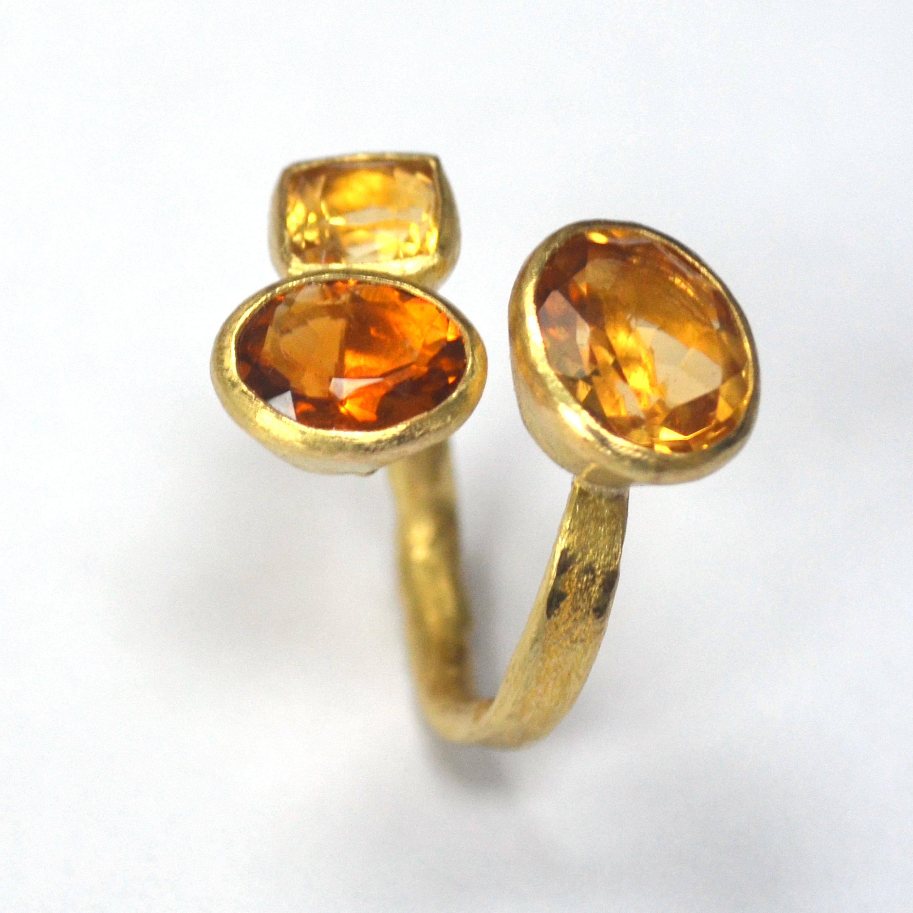 Contemporary Three Citrine Cluster 18 Karat Gold Ring Handmade by Disa Allsopp