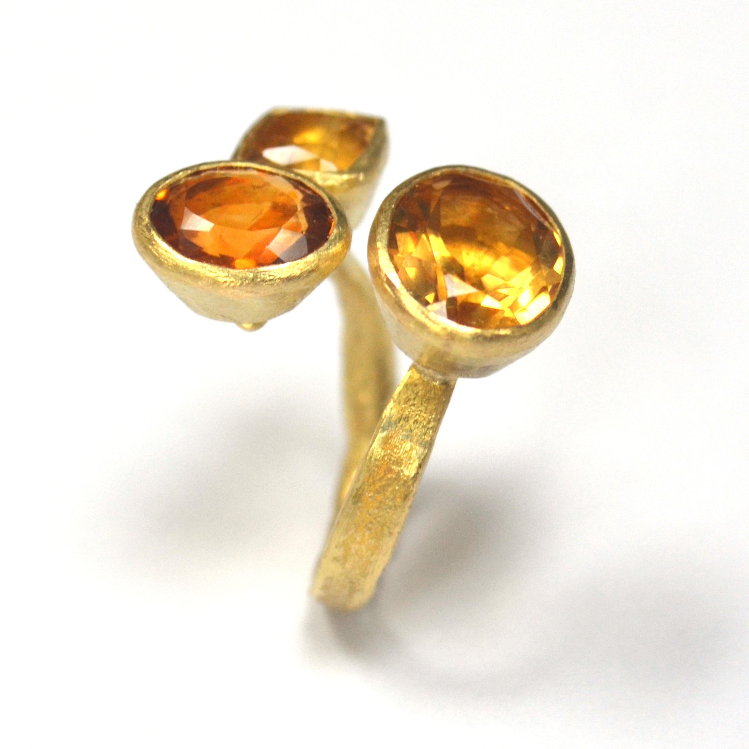 Oval Cut Three Citrine Cluster 18 Karat Gold Ring Handmade by Disa Allsopp