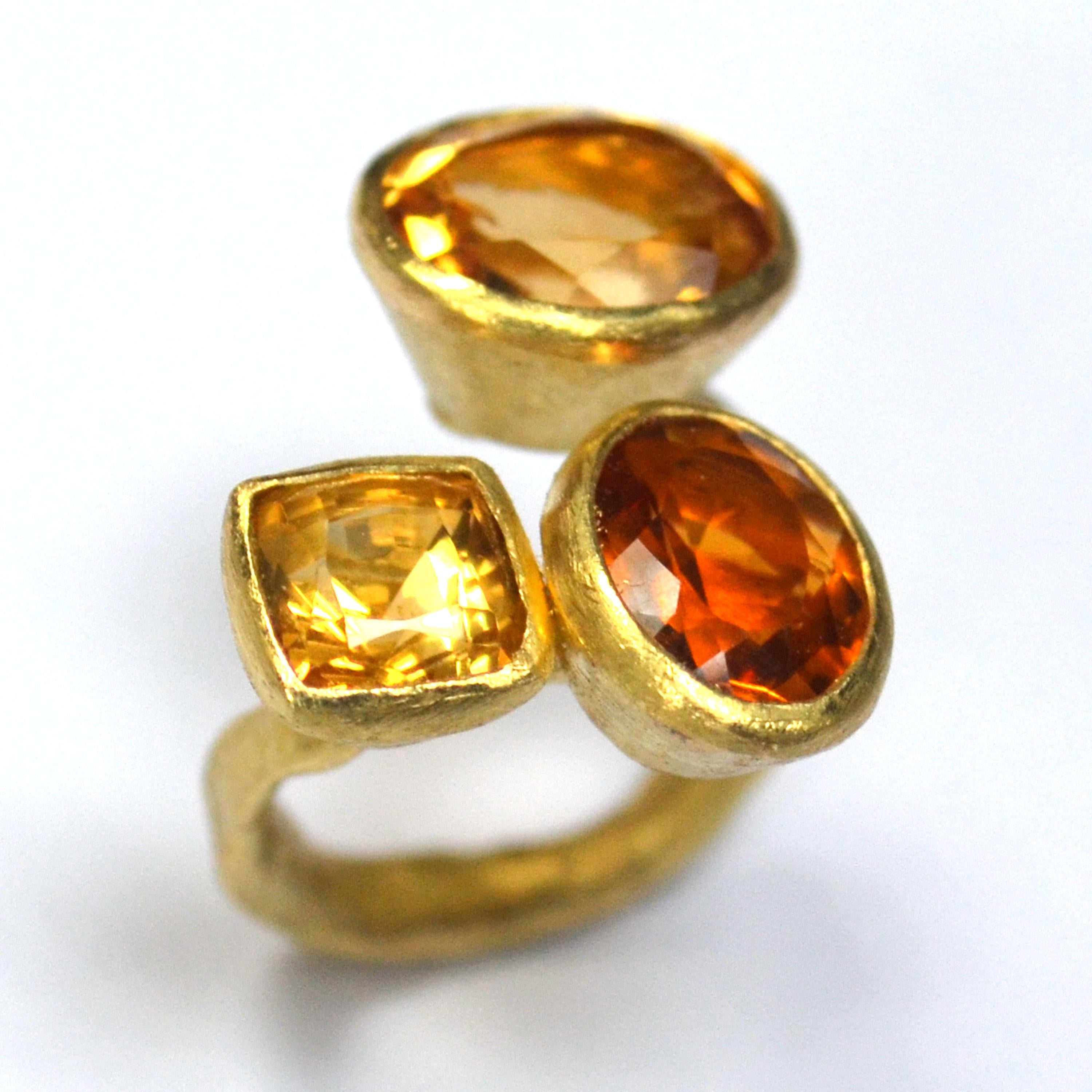 Women's or Men's Three Citrine Cluster 18 Karat Gold Ring Handmade by Disa Allsopp