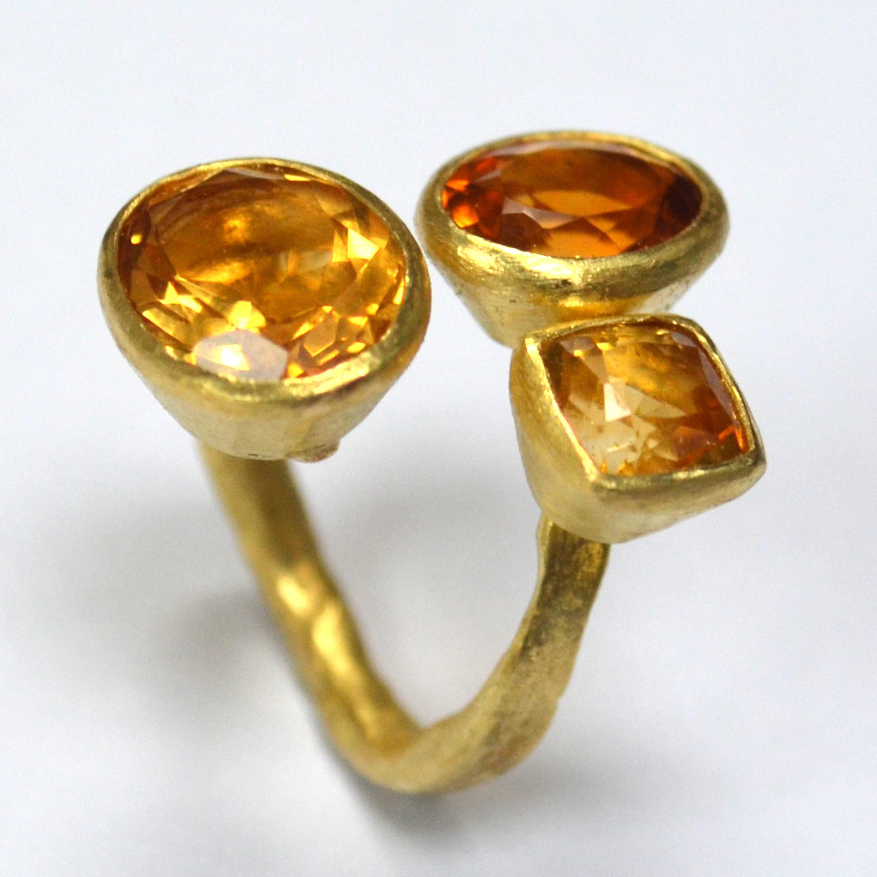 Three Citrine Cluster 18 Karat Gold Ring Handmade by Disa Allsopp 1