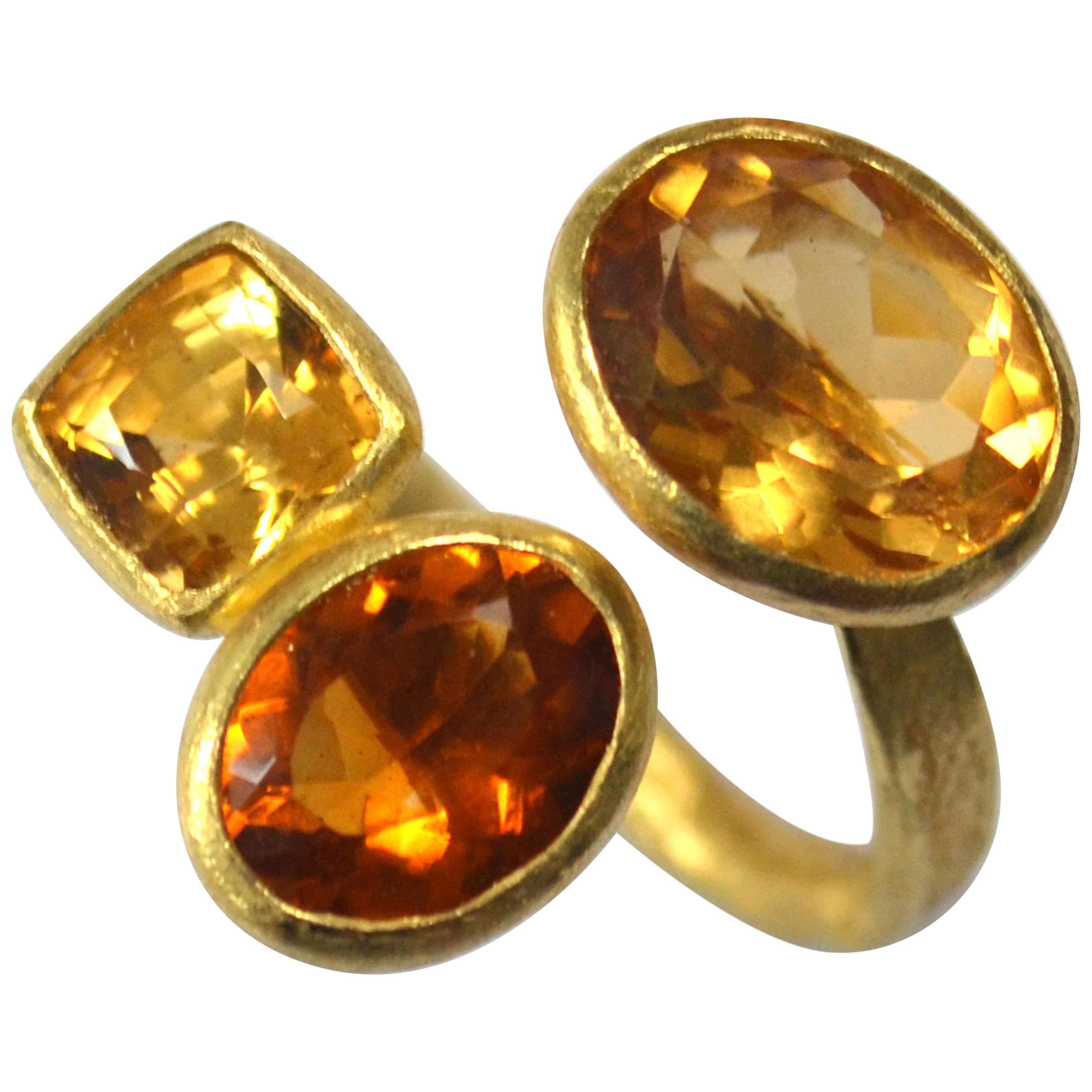 Three Citrine Cluster 18 Karat Gold Ring Handmade by Disa Allsopp