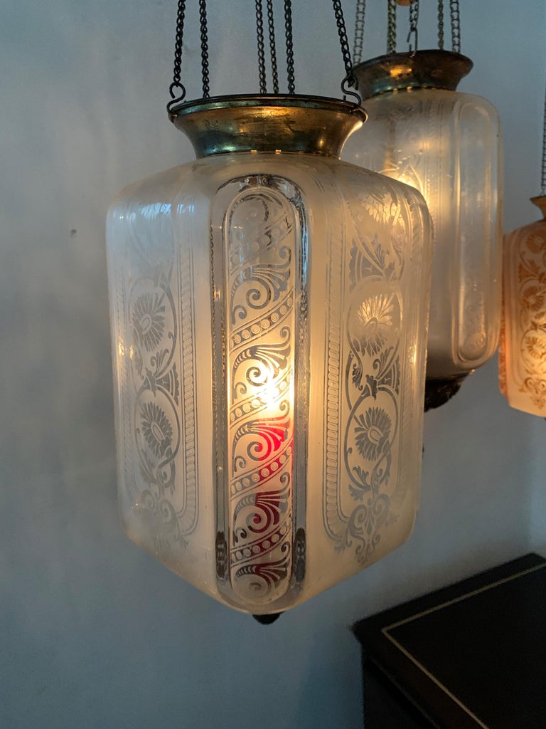 Four Clear Glass Art Nouveau Candle Lanterns by Baccarat France, circa