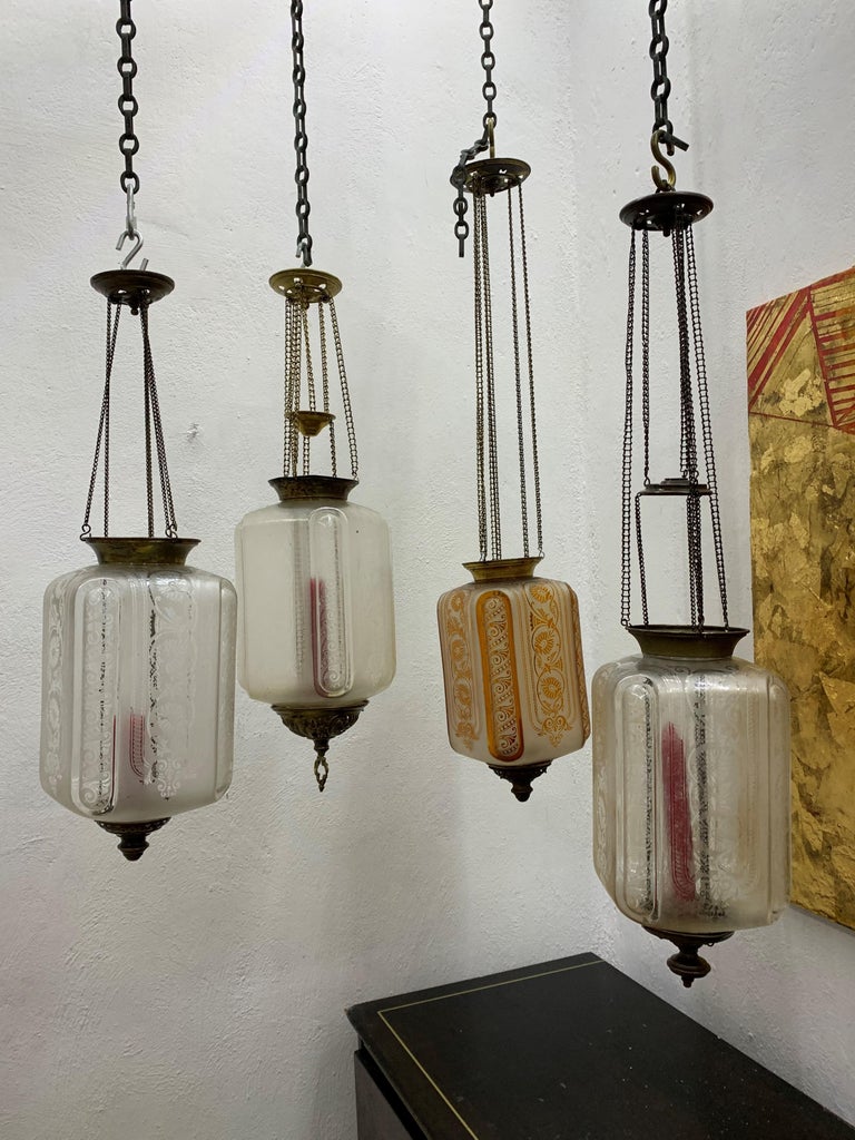 Three Clear Glass Art Nouveau Candle Lanterns by Baccarat France, circa