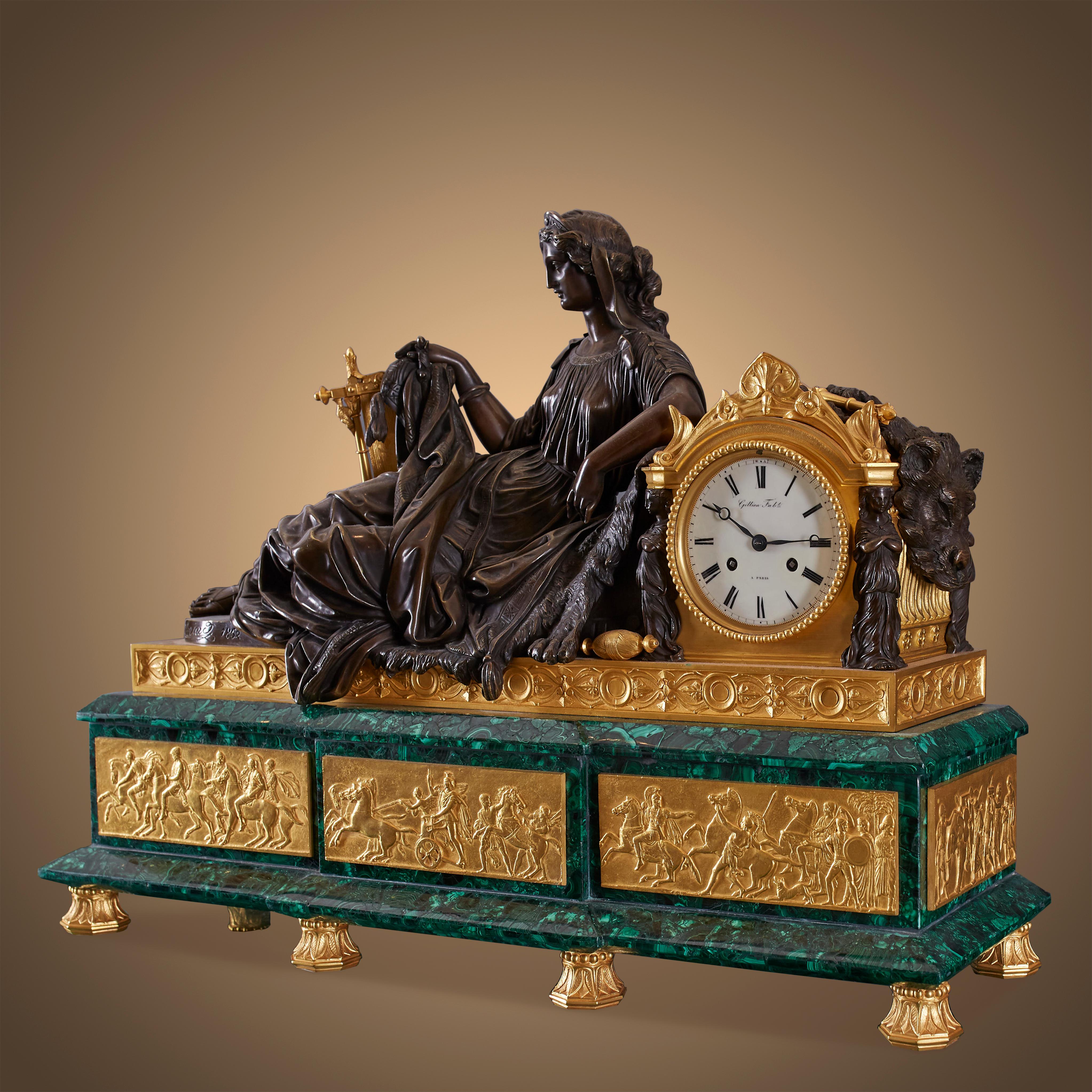 Gilt Three-Piece Clock Garniture 19th Century. For Sale