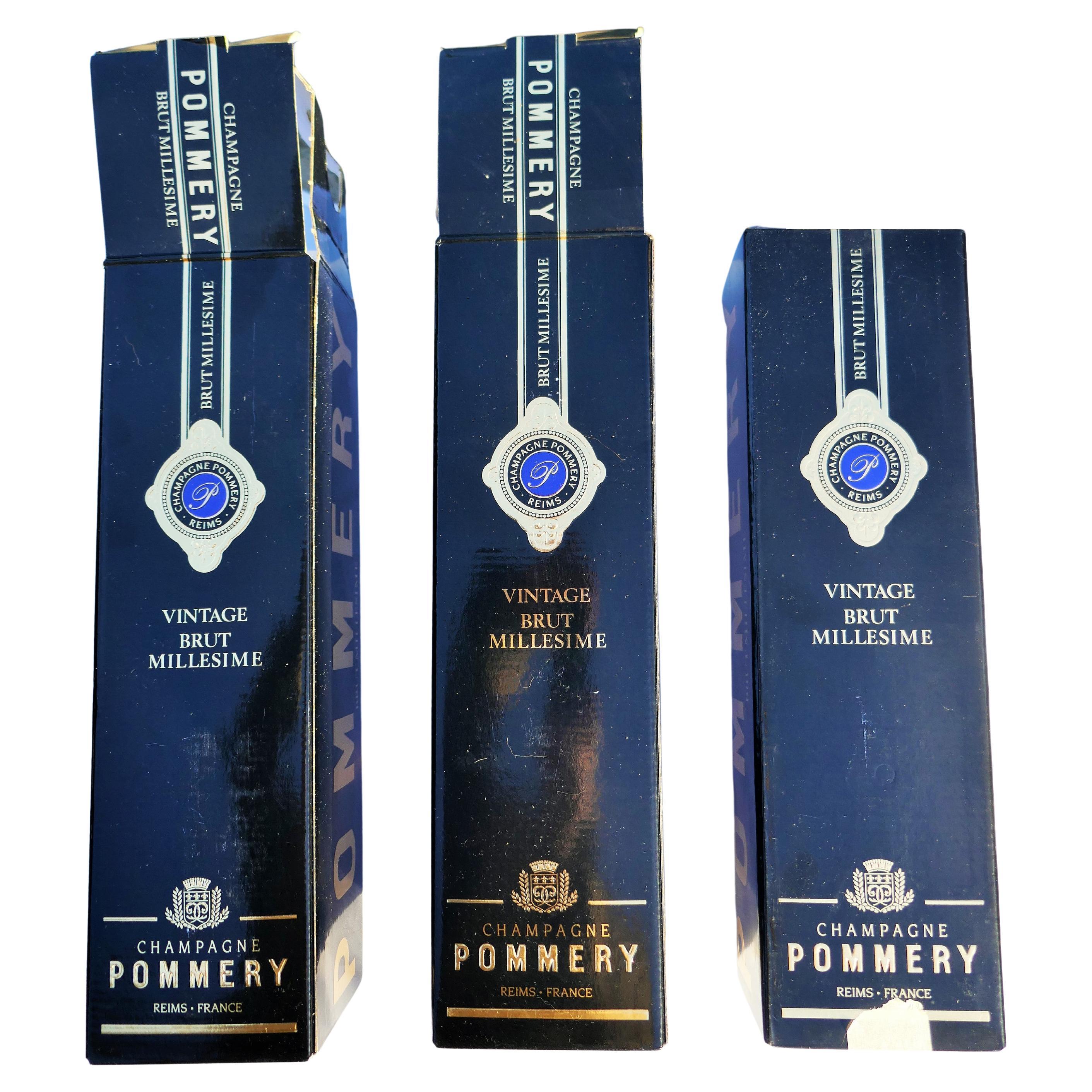 Three closed collectible bottles with box Champagne Pommery 1983 For Sale 3