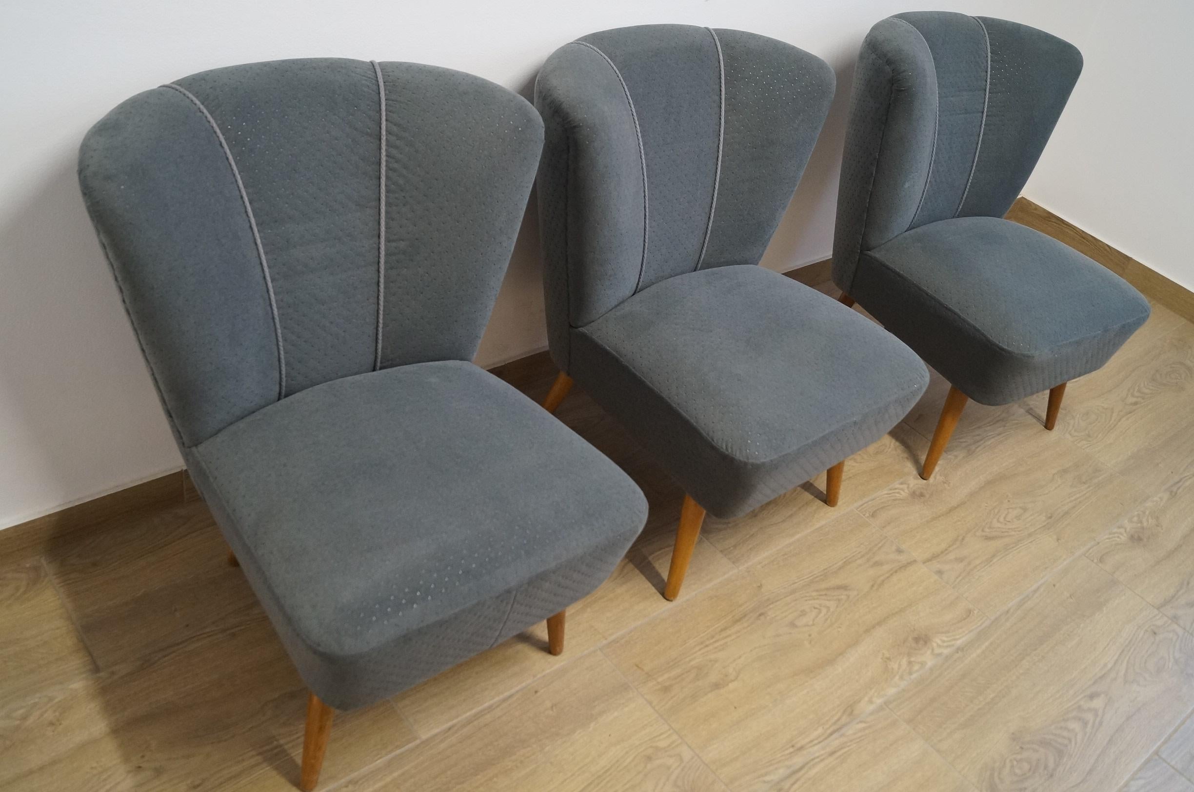 Upholstery Three Club Armchairs Design . For Sale