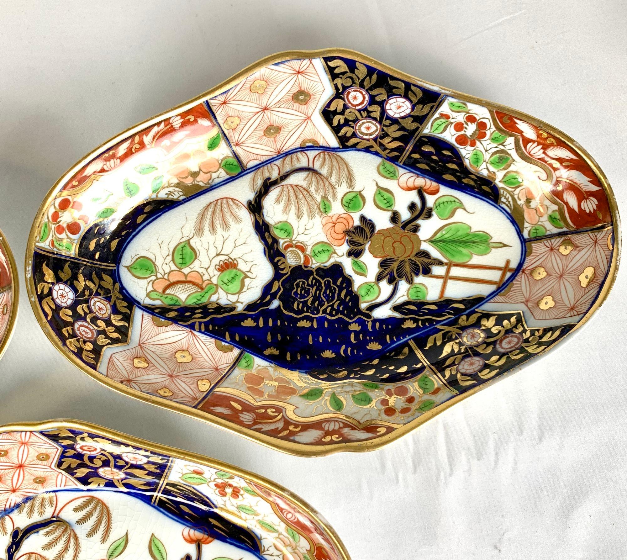 English Three Coalport Money Tree Porcelain Serving Dishes Hand Painted England C-1820 For Sale
