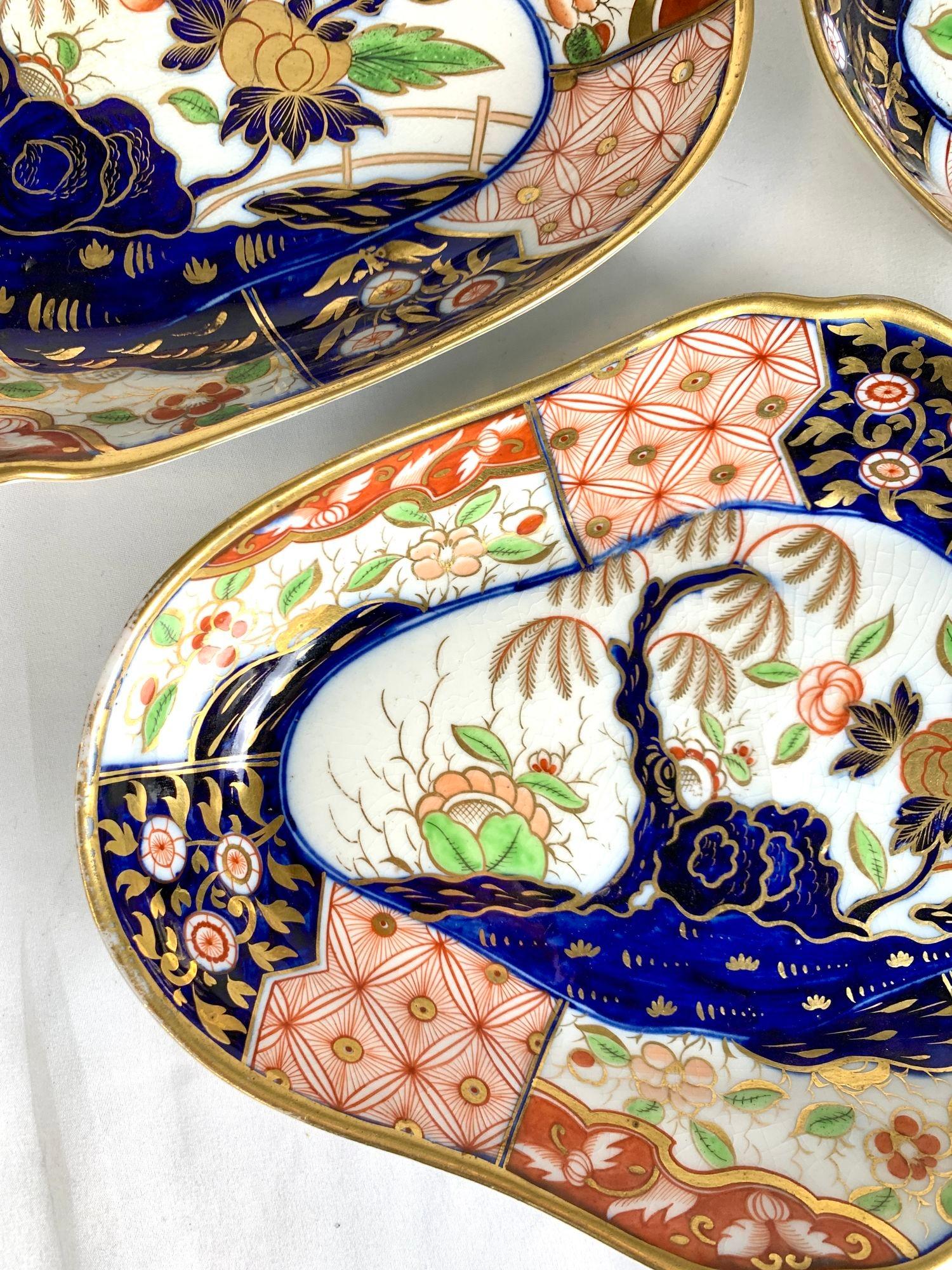 19th Century Three Coalport Porcelain Money Tree Oval Dishes Hand Painted England Circa 1820