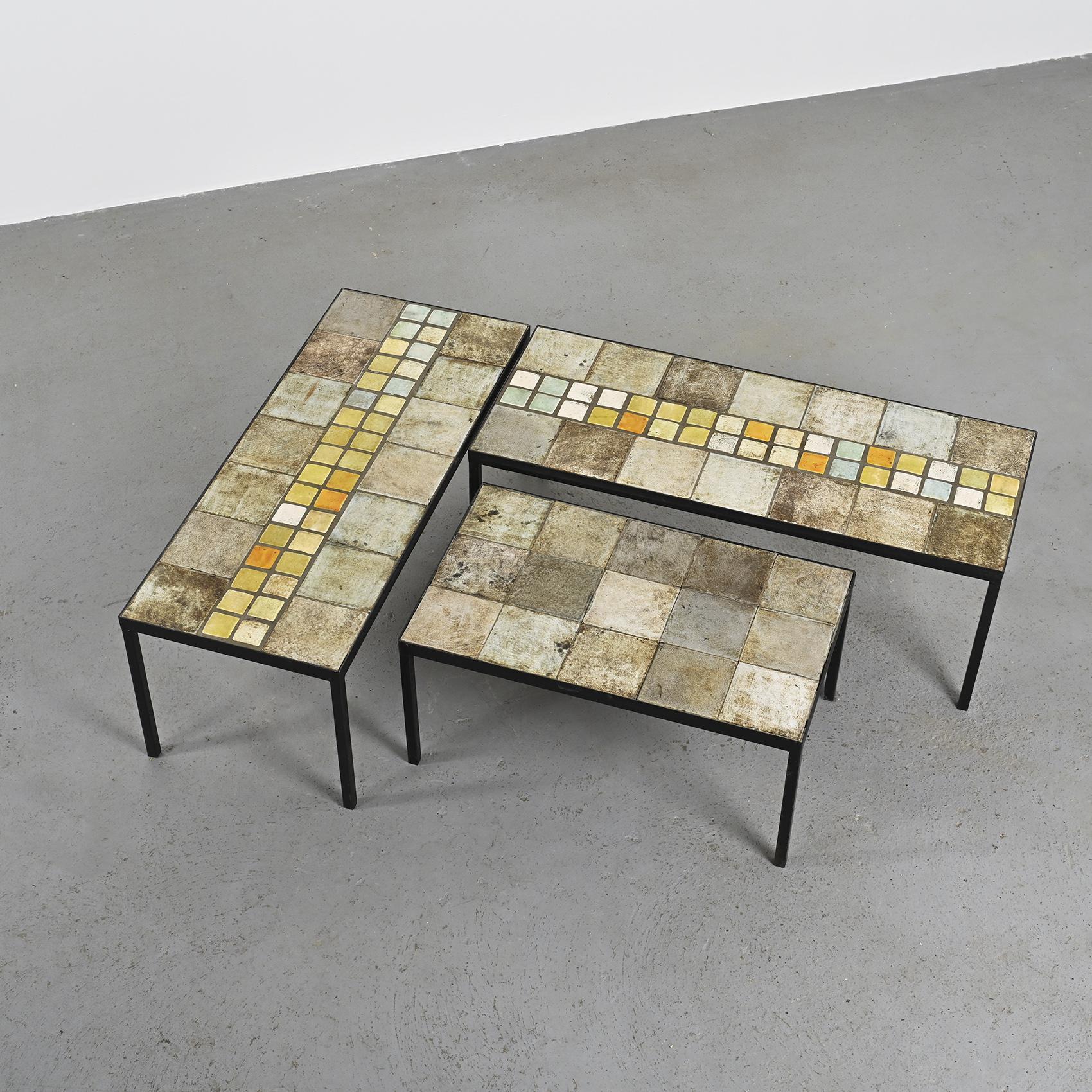 Mid-Century Modern Three coffee tables by Les 2 Potiers, France, circa 1965 For Sale