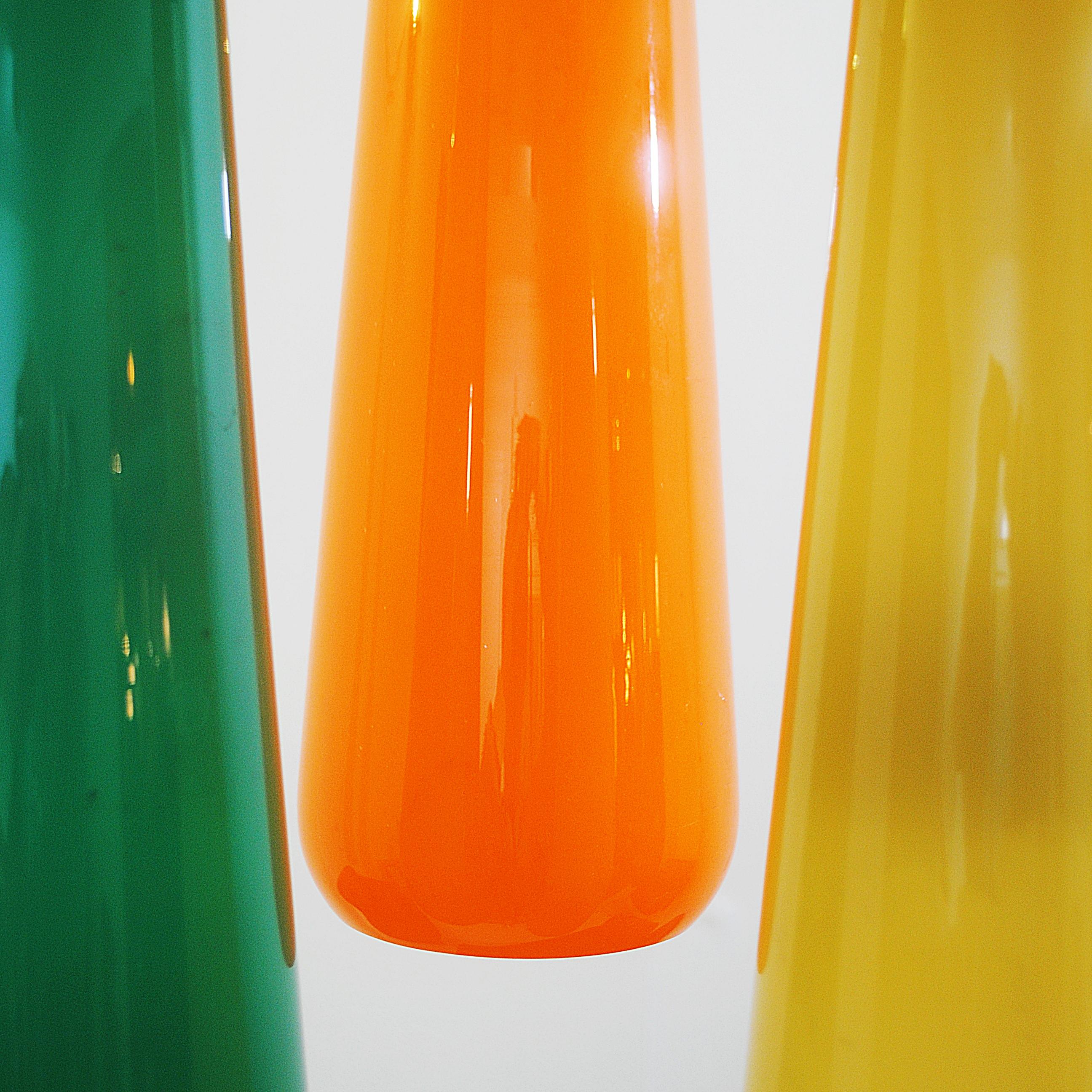 Tree-color celling light in glass by Stilnovo, Italy 1970s.