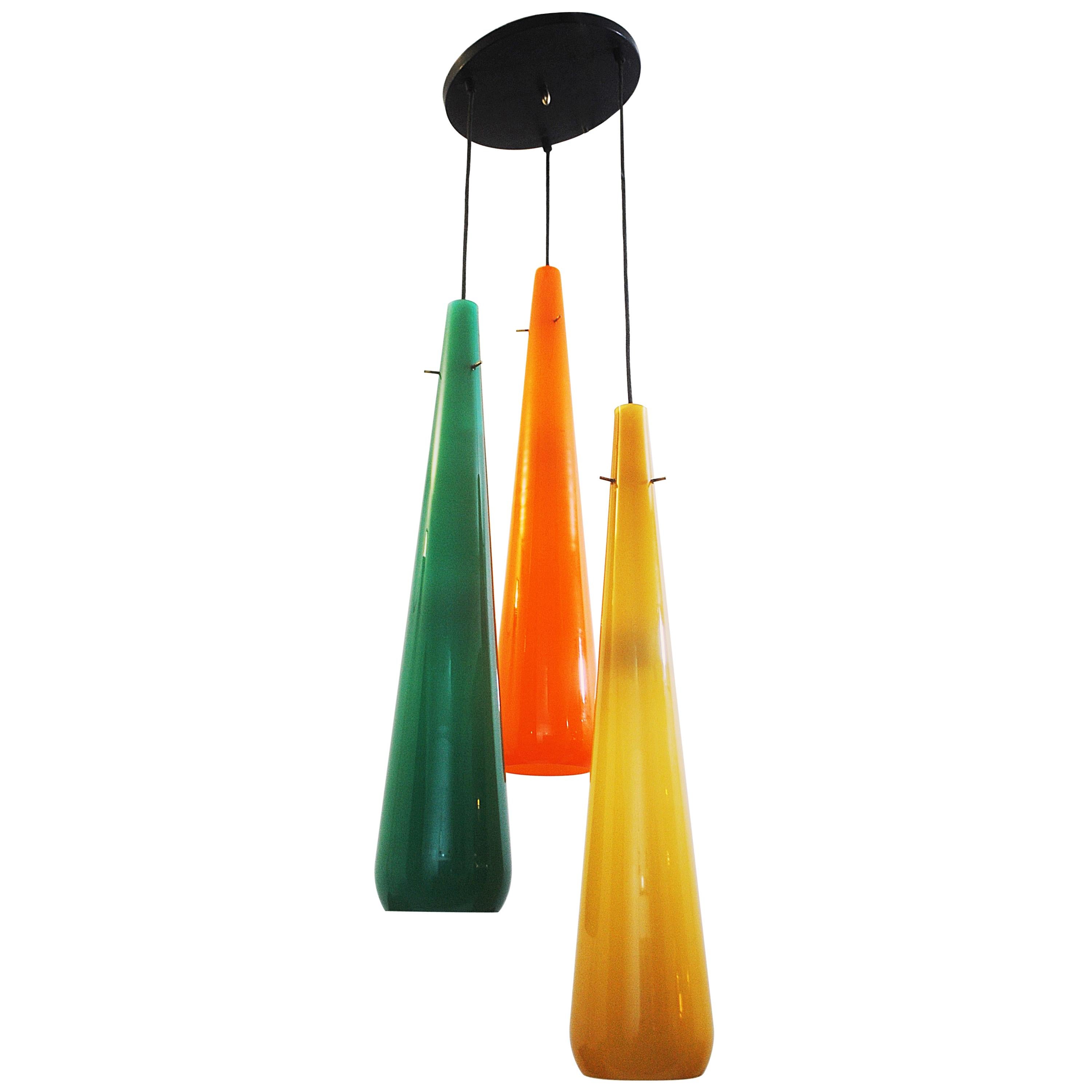 Three-Color Celling Light in Glass by Stilnovo, Italy 1970s