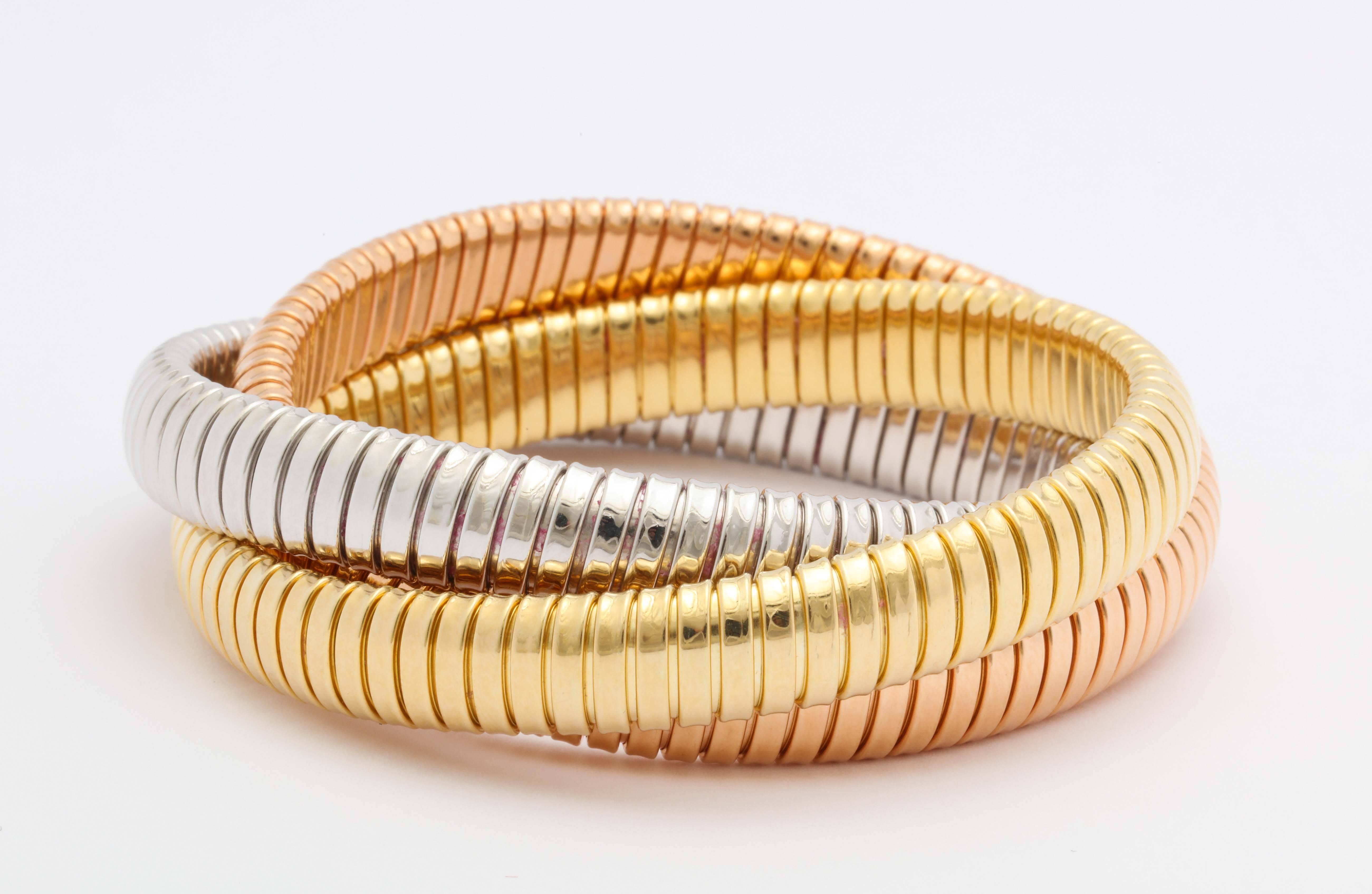 Modern Three-Color Gold Tubogaz Rolling Bracelet