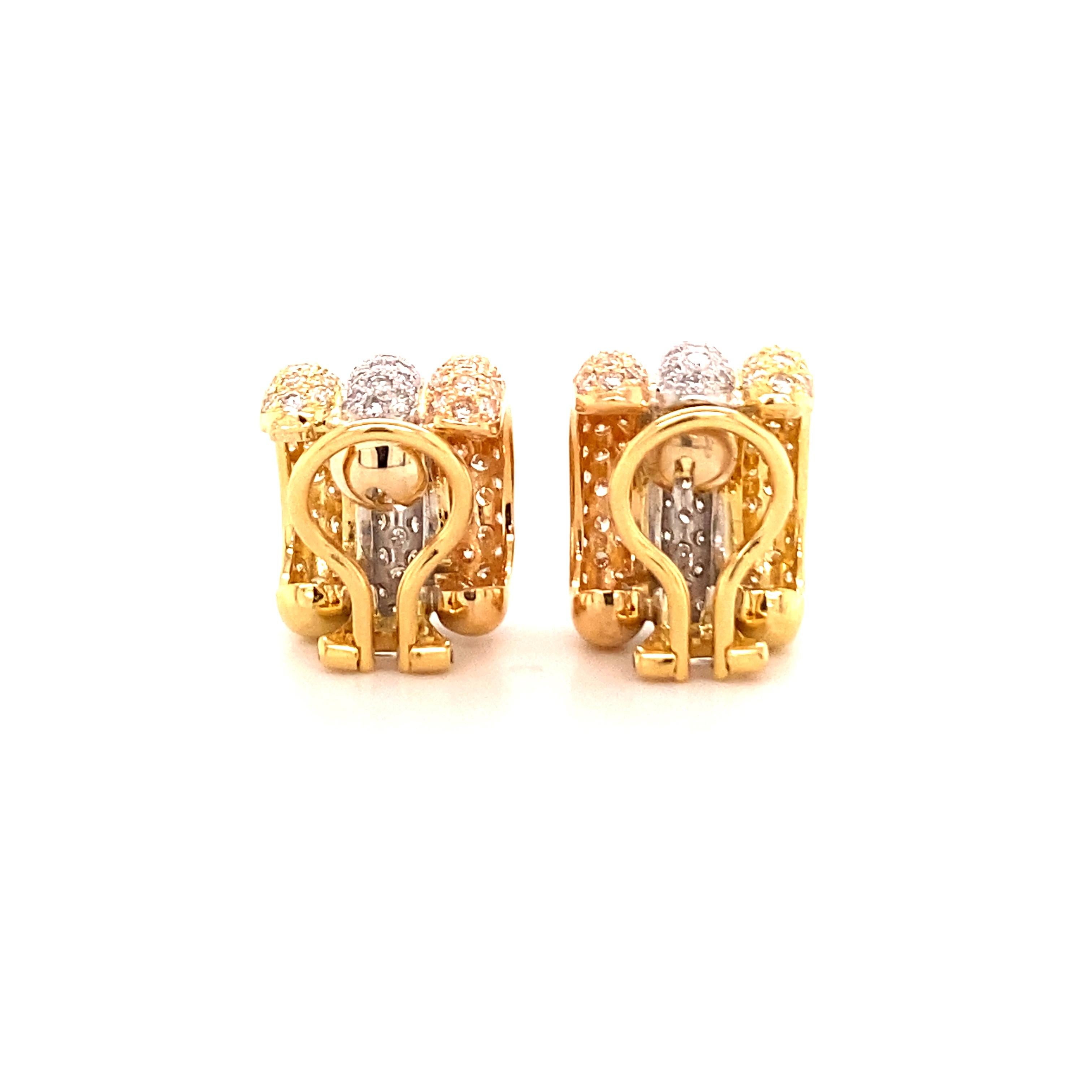 Women's or Men's Three Colored Pair of Split Diamond Gold Ear Clips