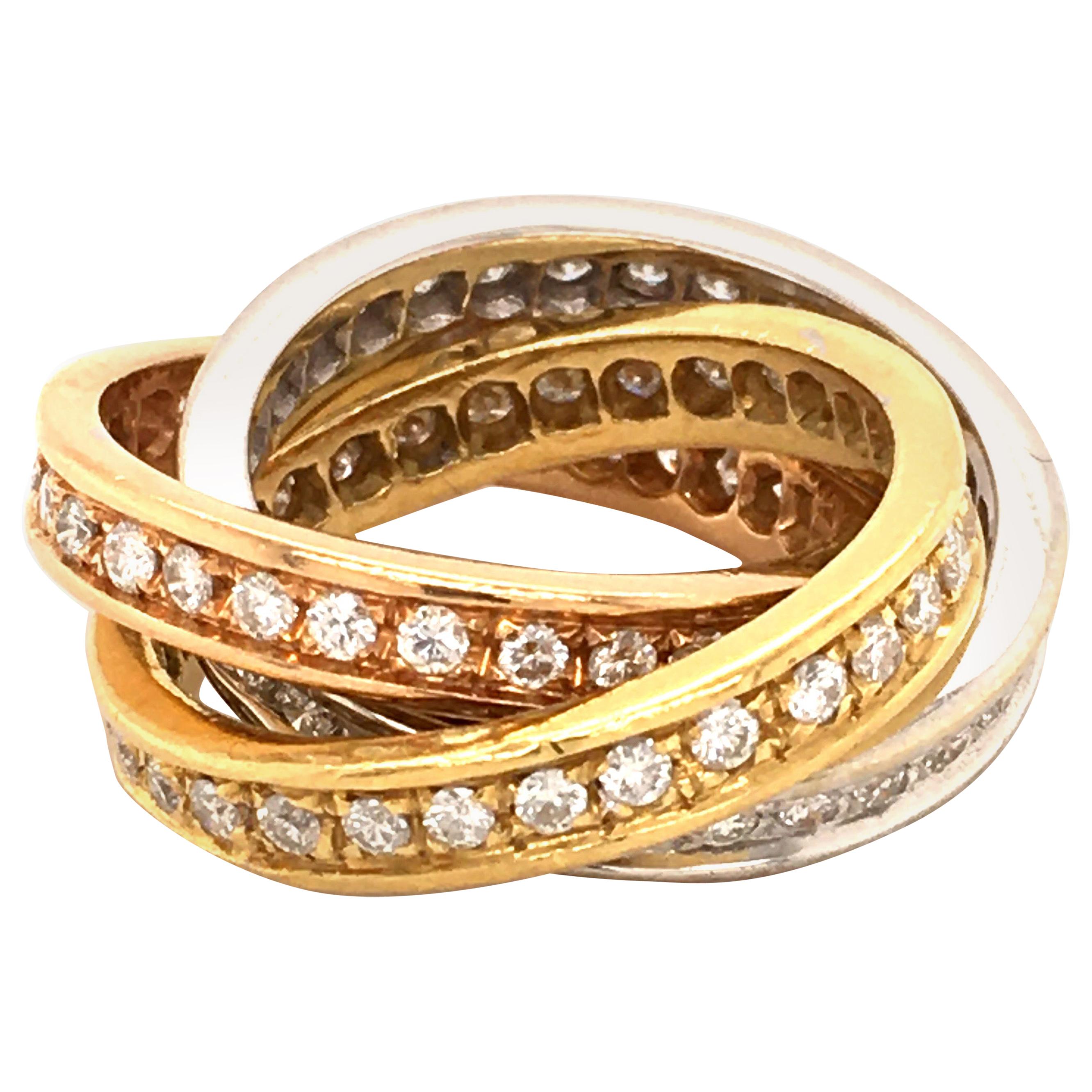 Three Colored Triology Ring with Diamonds