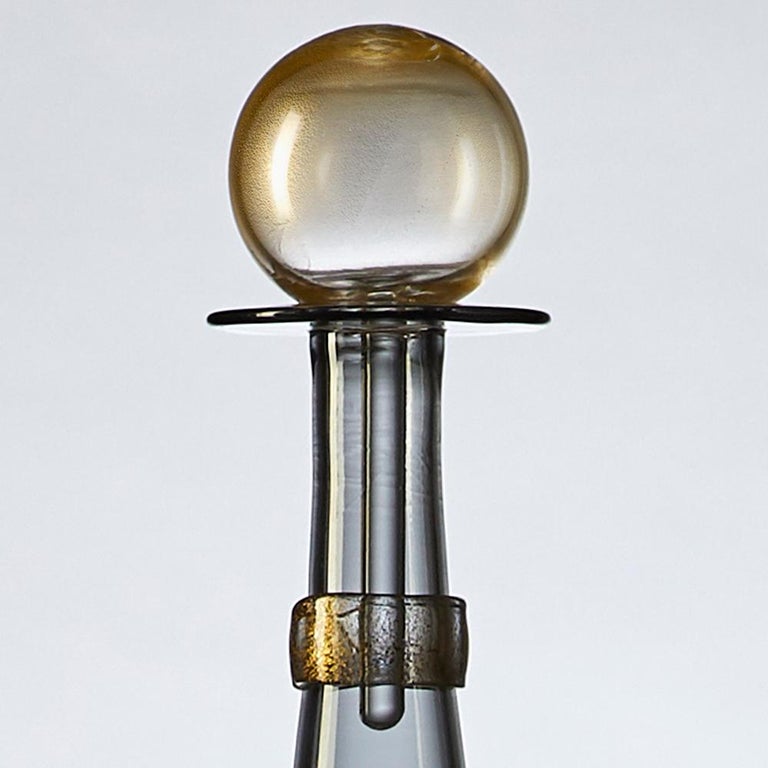 Set of Colorful Hand Blown Glass Vases Aqua, Amber, Gray Bottles by