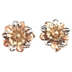 Three Colour Gold Flower Clip on Earrings, 9k