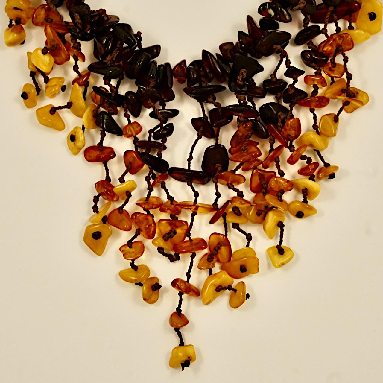 Three Colour Polished Amber Bead Handmade Drop Necklace In Good Condition For Sale In London, GB