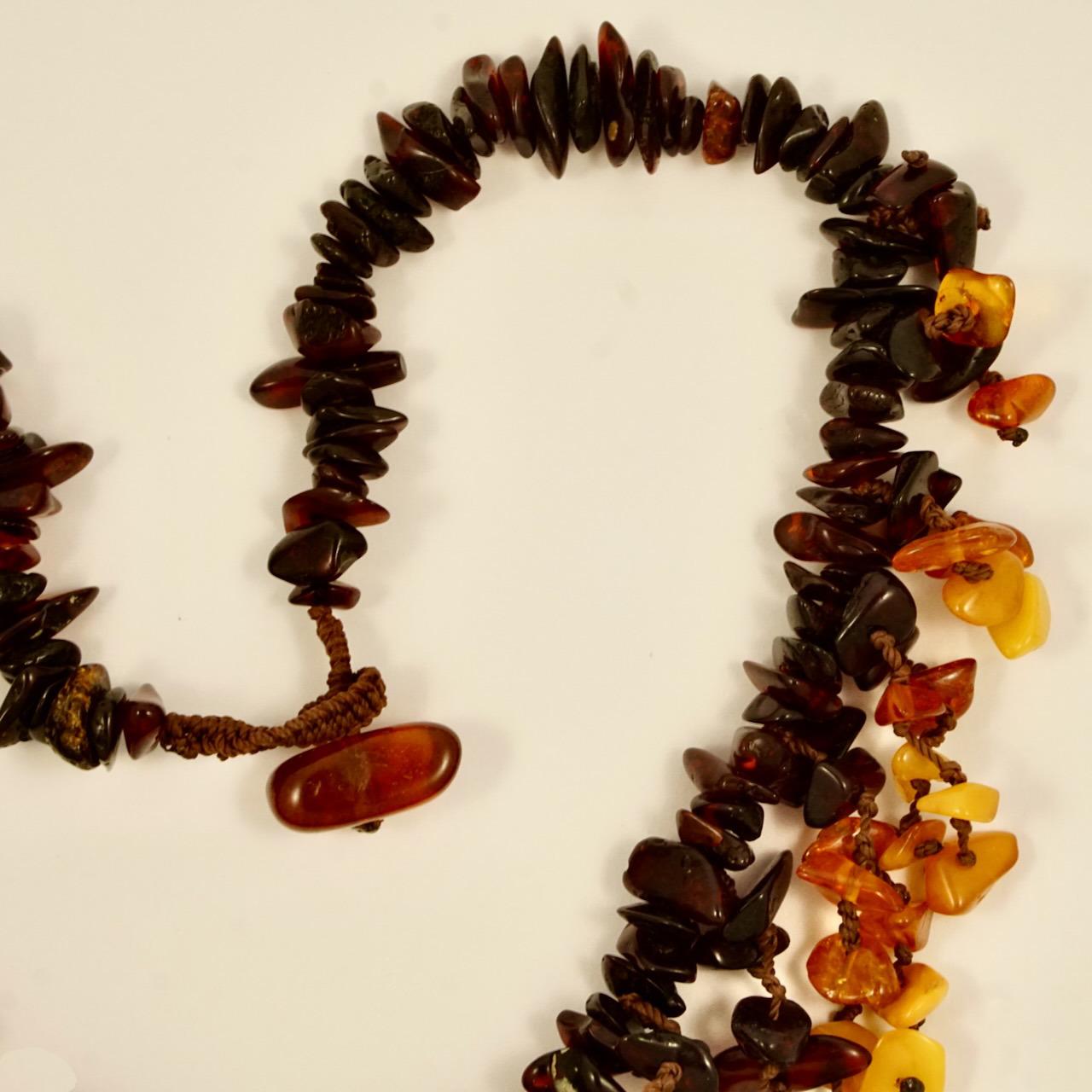 Women's or Men's Three Colour Polished Amber Bead Handmade Drop Necklace For Sale