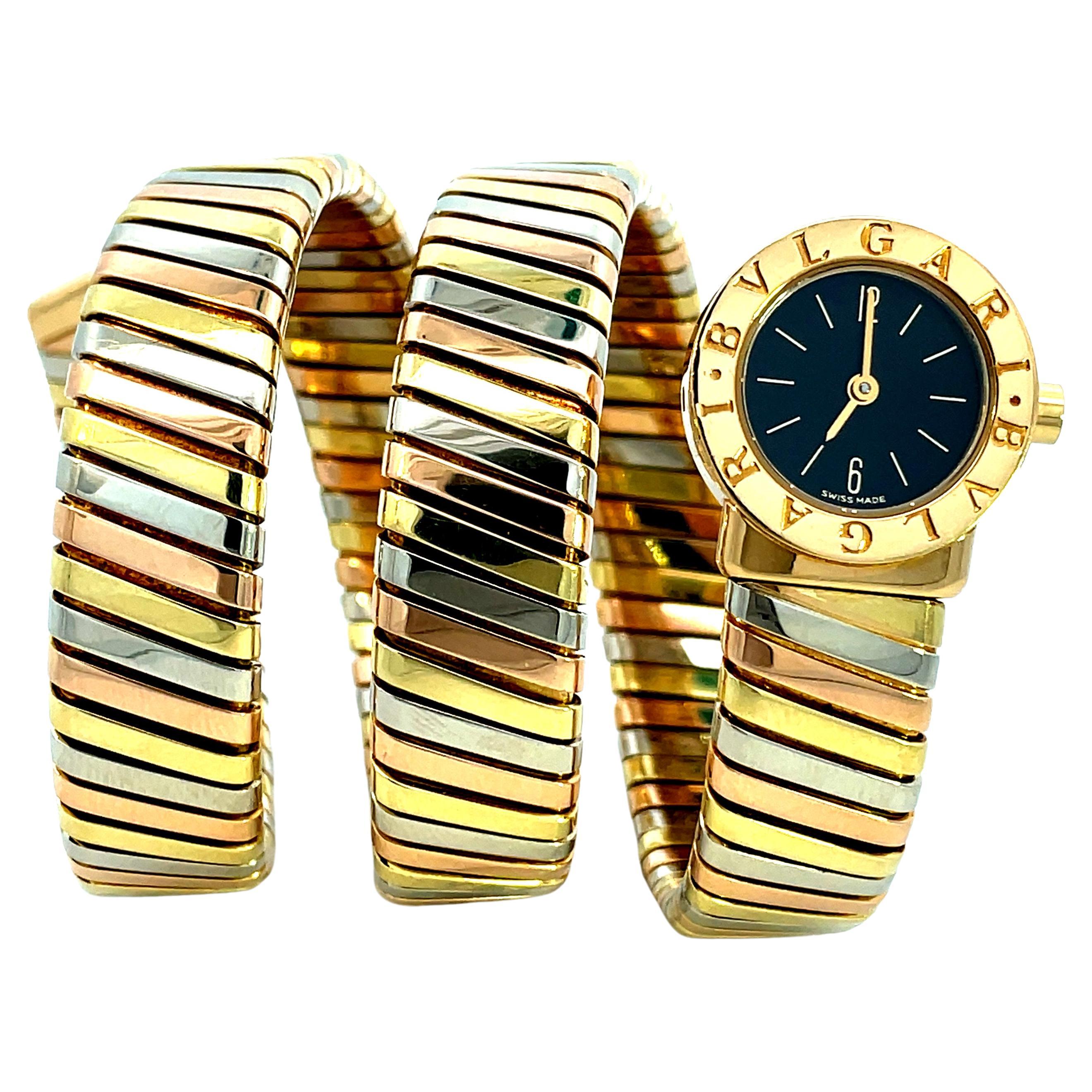 Bulgari Three Colour 18 Karat Gold Tubogas Serpenti bracelet watch 