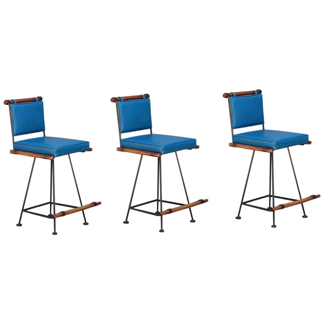 Set of Three Comfortable 'Los Feliz' Swiveling Counter Stools by Design Frères For Sale