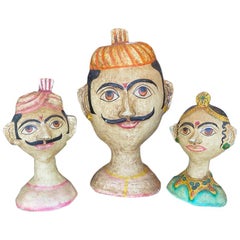 Three Composition Hindu Folk Art Heads