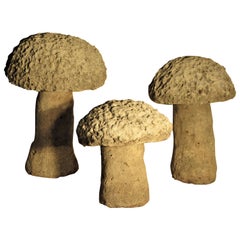 Vintage Three Concrete Garden Toadstool Sculptures