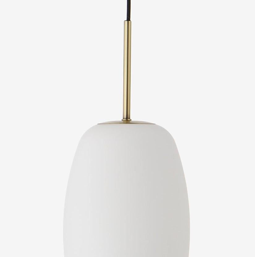Three Contemporary Scandinavian Design Satin Glass Brass Light Pendants, Danmark For Sale 4