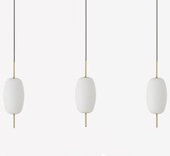 Three Contemporary Scandinavian Design Satin Glass Brass Light Pendants, Danmark