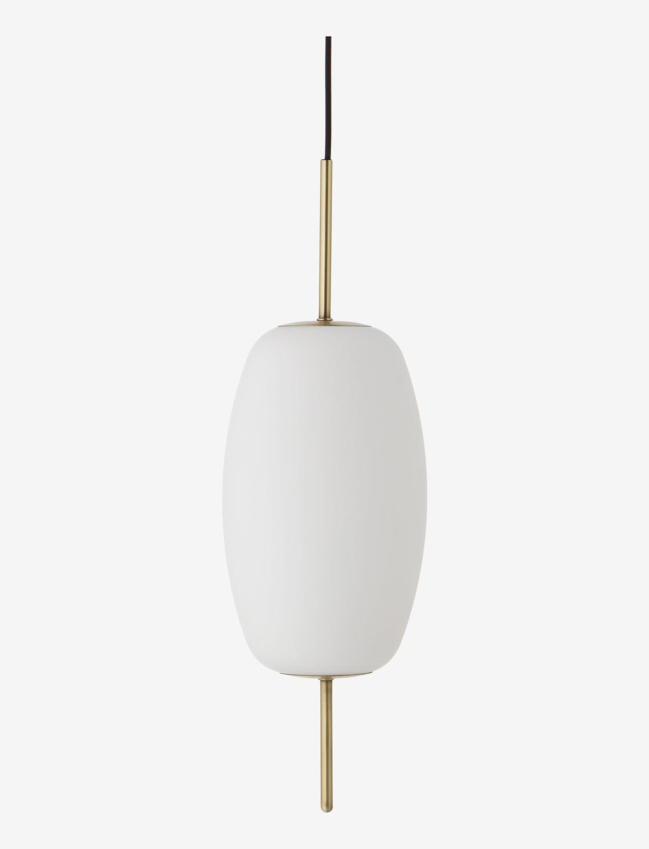 Three Contemporary Scandinavian Design Satin Glass Brass Light Pendants, Danmark For Sale 1
