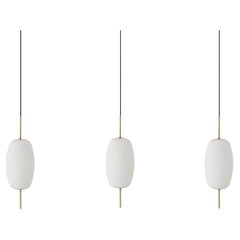 Three Contemporary Scandinavian Design Satin Glass Brass Light Pendants, Danmark